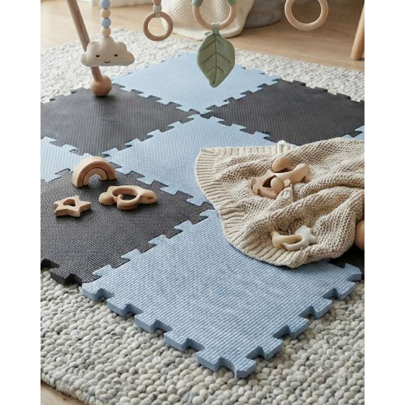 Kid'oh Skumlegegulv - 2 x 9 brikker - Anthracite/Dusty Blue