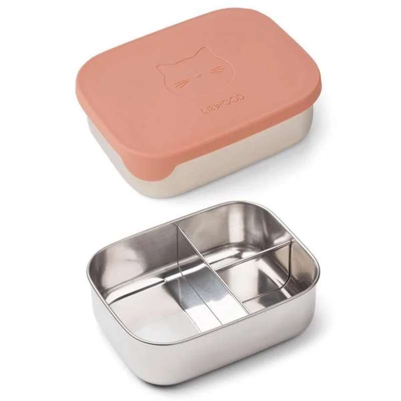 Liewood Arthur Ruminddelt Madkasse - Stål/Silikone - Cat/Dark Rose