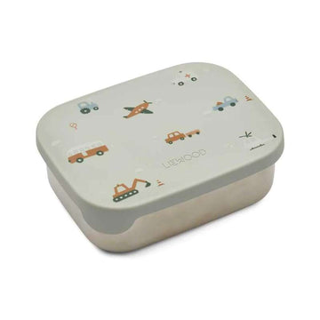 Liewood Arthur Ruminddelt Madkasse - Stål/Silikone - Vehicles/Dove Blue Mix