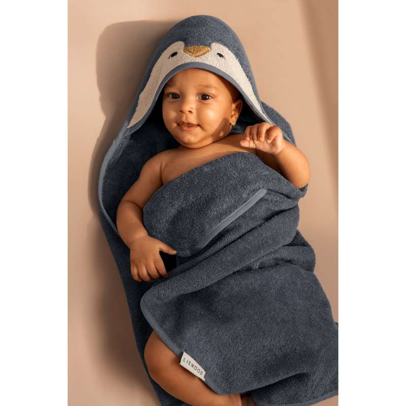 Liewood Albert Badehåndklæde m. Hætte - Baby - Pingvin - Oceanview Mix