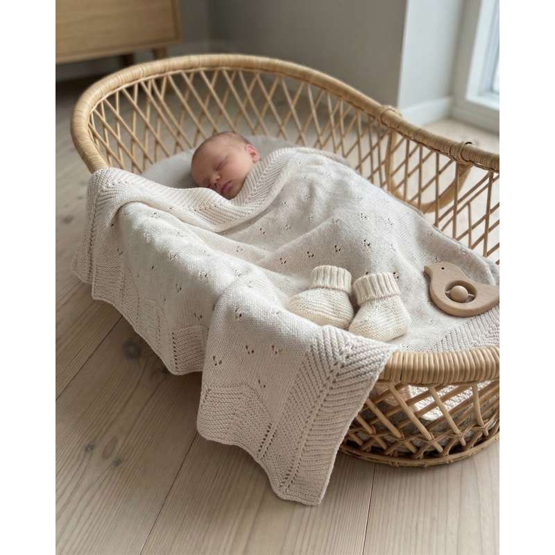 Oh'Naturel Strikket Babytæppe - Økologisk Bomuld - 80x100 cm. - Swan