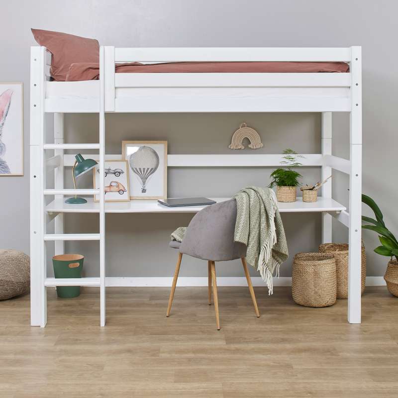 Hoppekids ECO Luxury - Højseng m. Bordplade - 90x200 cm. - Hvid