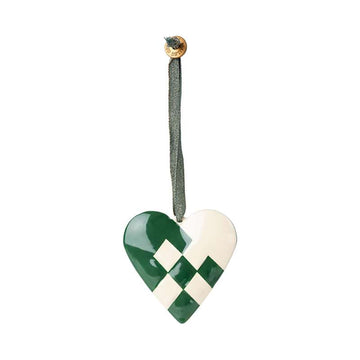 Maileg Juleornament - Metal - Flettet Hjerte - Mørk Grøn