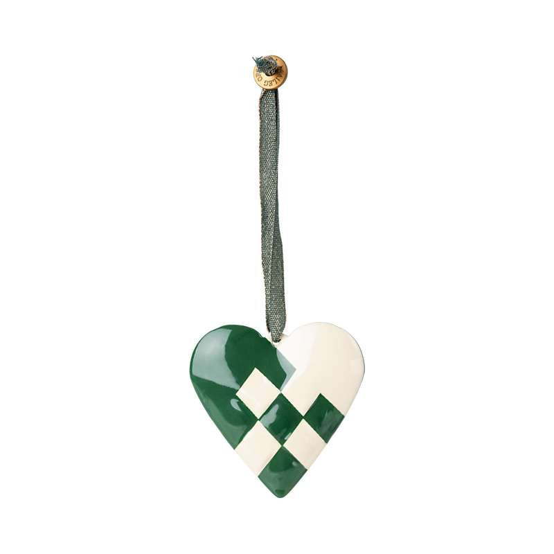 Maileg Juleornament - Metal - Flettet Hjerte - Mørk Grøn
