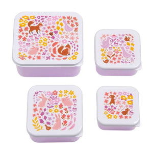 A Little Lovely Company Madkasse - og Snackbokssæt - 4 stk. - Flower Garden