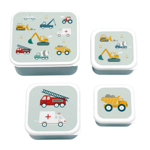 A Little Lovely Company Madkasse - og Snackbokssæt - 4 stk. - Vehicles