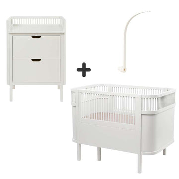 Sebra Sengen og Puslebordet m. Uroholder - Classic White - Bundle 1