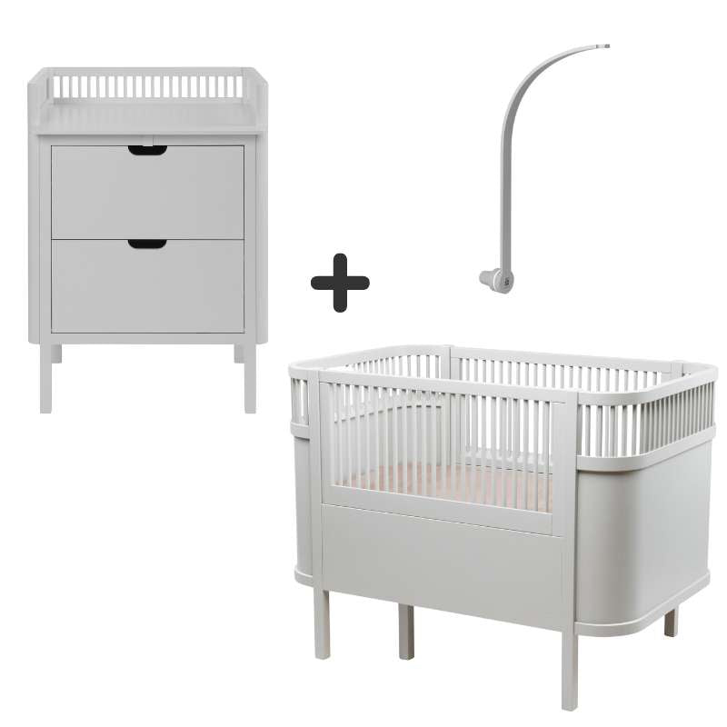 Sebra Sengen og Puslebordet m. Uroholder - Stone Grey - Bundle 1