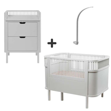 Sebra Sengen og Puslebordet m. Uroholder - Stone Grey - Bundle 1