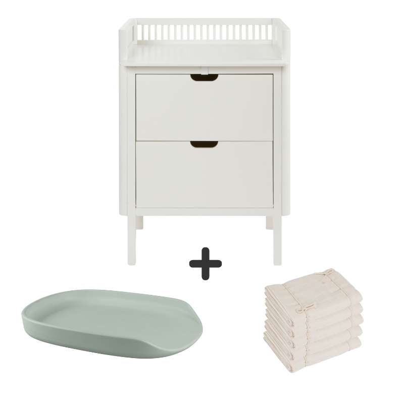 Sebra Puslebordet m. Skuffer - Classic White - Bundle 5