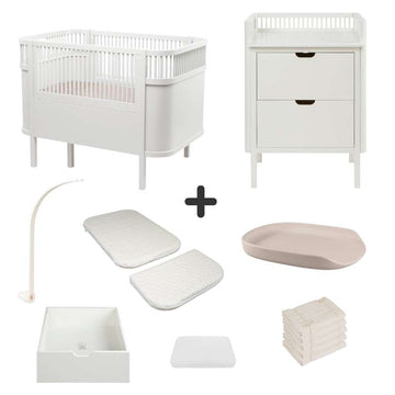 Sebra Sengen og Puslebordet m. Tilbehør - Classic White - Deluxe Bundle 4