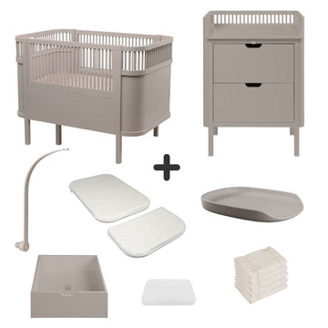 Sebra Sengen og Puslebordet m. Tilbehør - Jetty Beige - Deluxe Bundle 1