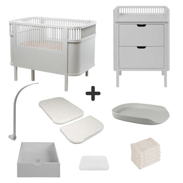 Sebra Sengen og Puslebordet m. Tilbehør - Stone Grey - Deluxe Bundle 1