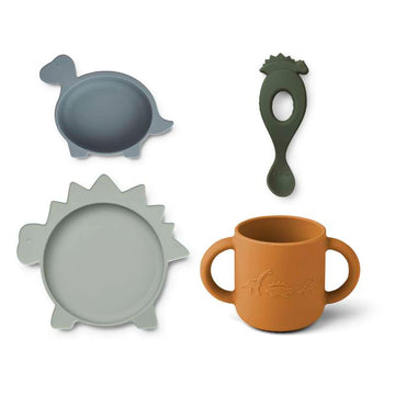 Liewood Vivi Baby Spisesæt - 4 dele - Silikone - Dino Blue/Multi Mix