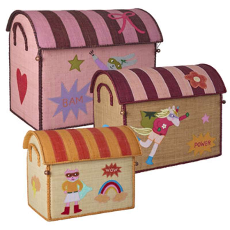RICE Raffia Opbevaringshus - Hero - Pink - 3 stk.